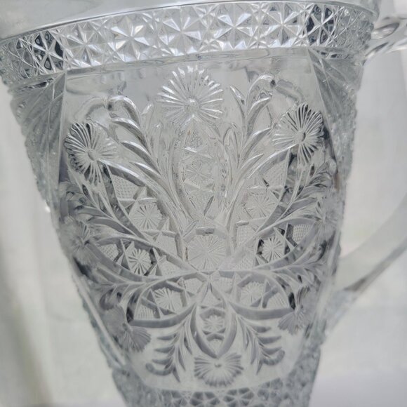 Indiana Glass Cut Glass Pitcher 10" Intricate Floral Design Vintage Clear Crysta - Picture 7 of 11